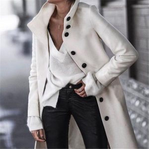 Stand Collar Long Woolen Overcoat Womens Winter Peacoat